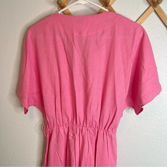 SWF Revolve Pink Linen Blend Button Front Short Sleeve Jumpsuit - Picture 5 of 8
